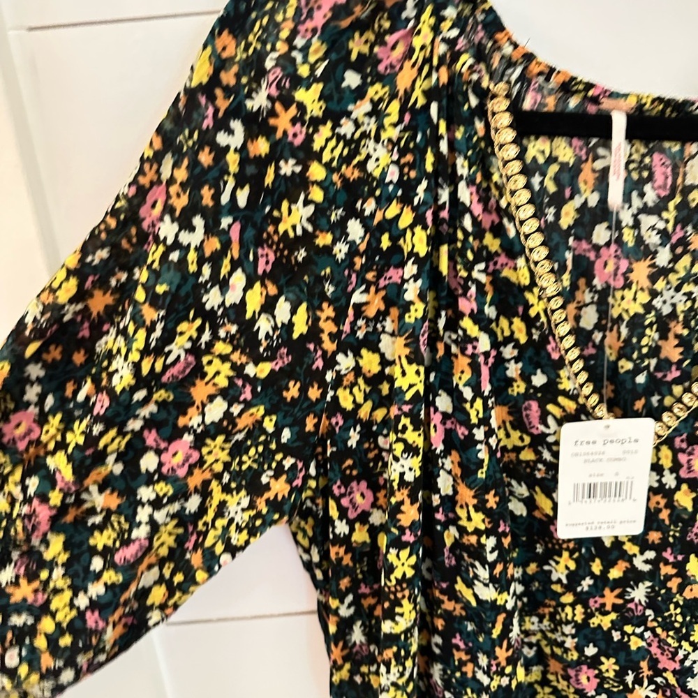 NWT FREE PEOPLE S Gardenia black combo Shabby Chic boho 100% cotton Mini dress - Picture 8 of 16